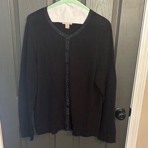 LOFT Black Cardigan with Glitter Trim